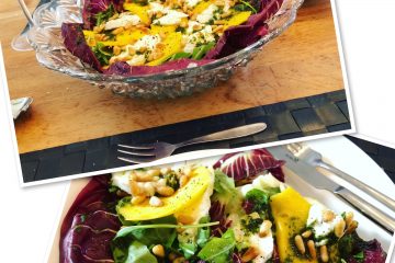 Caprese salade met mango en basilicumolie